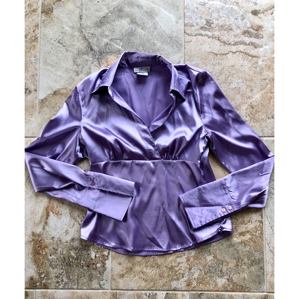IZ Byer Lilac Collared Blouse with Side Zipper
